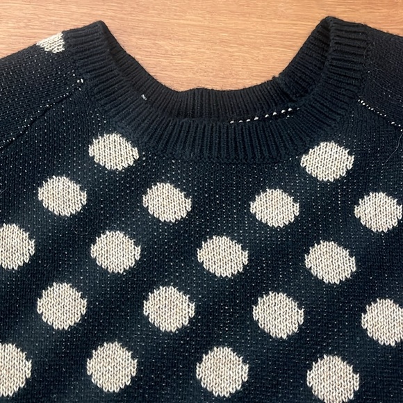 Cable Stitch Black & Camel Polka Dot Sweater, Crew Neck Raglan Sleeve, Size M - Picture 7 of 13